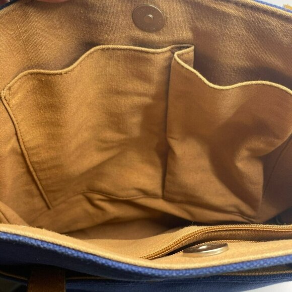 Navy Canvas Tote Bag Full Purse Grain Brown Leather Accents by Most Wanted USA - Picture 6 of 12